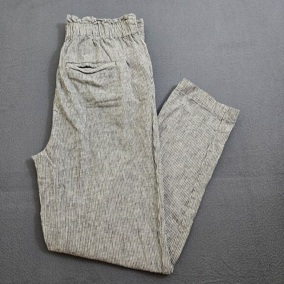 LOFT Women S Linen Blend High Rise Striped Pleated Straight Leg Pants - Picture 2 of 13